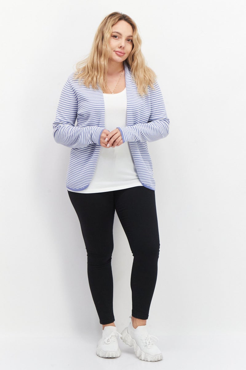 Zero Women Open Front Long Sleeve Strip Cardigans, White - Image 4